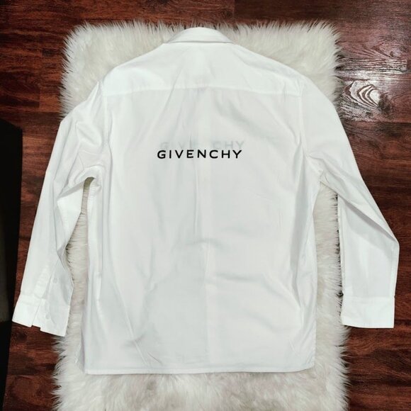 Givenchy Mens Classic Fit White Cotton Button-Up Shirt With Logo Design Made In - Picture 2 of 16